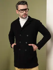 Rigo Men Notched Lapel Collar Double Breasted Overcoat