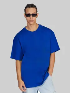 Leotude Men Solid Round Neck Cotton Oversized T-shirt