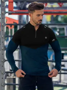 AUSK Men Solid Colourblocked Long Sleeves Sports T-shirt