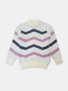 Here&Now X Game Begins Girls Chevron Striped Acrylic Pullover with Fuzzy Detail