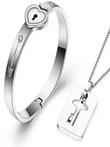 Lila Silver-Plated Lock & Key Bracelet & Chain JewellerySet
