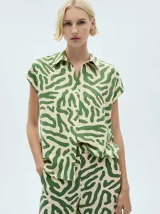 MANGO Abstract Printed Extended Sleeves Casual Shirt