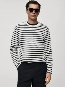 MANGO MAN Striped Drop-Shoulder Sleeves Monochrome T-shirt