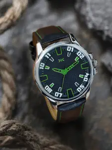 Killer Men Brass Textured Dial & Leather Straps Analogue Watch KLMO73G