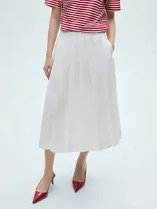 MANGO Pure Cotton Pleated Midi Skirt