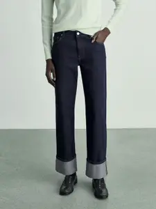 MANGO Women Rinse Wash Straight Fit Pure Cotton Jeans