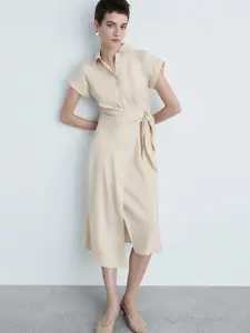 MANGO Extended Sleeves Wrap Midi Dress