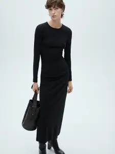 MANGO Back Slit Ribbed Sheath Midi Dress