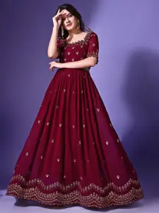 YOYO Fashion Women Embroidered Pure Georgette Gown Maxi Ethnic Dresses