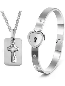 Lila Silver-Plated Lock & Key Bracelet & Chain JewellerySet