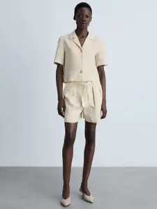 MANGO Women Pure Linen Shorts