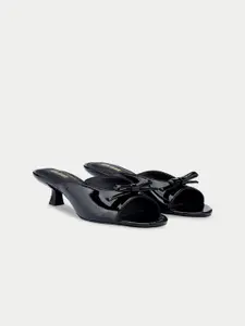 Oroh Women Leather Party Open Toe Kitten Sandals with Bows