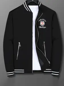 StyleCast x Revolte Men Stand Collar Typography Casual Bomber Jacket