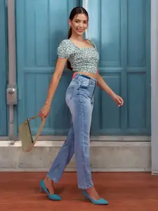 DressBerry Women Wide Leg High-Rise Light Fade Stretchable Jeans