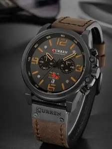 Curren Men Brass Printed Dial & Leather Analogue Watch CR-8314-DrkBkBrwn