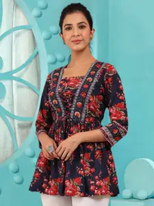 Winza Designer Floral Printed Cotton Waist Tie-Ups Longline Empire Top