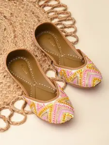 Rocia Women Leather Ethnic Embellished Mojaris Flats