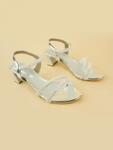 Ozuri Silver Embellished Block Heels