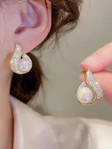 Celestique Silver-Plated Mother of Pearl Contemporary Drop Earrings