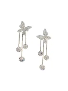 Celestique Gold-Plated Stone Studded Butterfly Shaped Drop Earrings