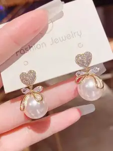 Celestique Gold-Plated Stone Studded Contemporary Drop Earrings