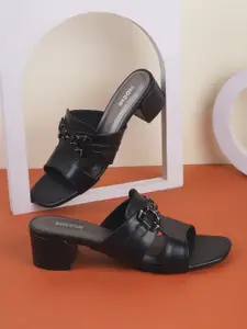 Mochi Women Open Toe Block Sandals with Buckles