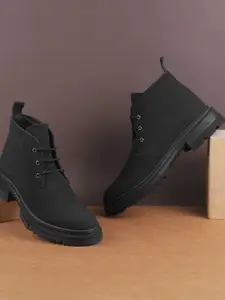 Metro Women Block-Heeled Lace - Ups Regular Boots