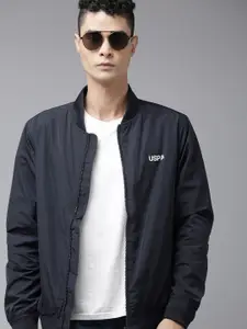 U.S. Polo Assn. Men Navy Blue Solid Bomber Jacket