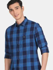 U.S. Polo Assn. Denim Co.Men Blue Cotton Buffalo Checks  Casual Shirt