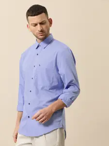 Mr Bowerbird Men Blue Solid Tailored Fit Casual Shirt