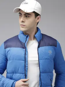 U.S. Polo Assn. U S Polo Assn Men Blue Colourblocked Mock Collar Puffer Jacket