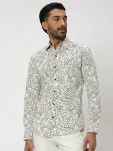 Mufti Slim Fit Floral Printed Spread Collar Long Sleeve Cotton Casual Shirt