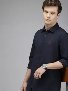 U.S. Polo Assn. Denim Co. Pure Cotton Slim Fit Self Micro Checks Opaque Casual Shirt