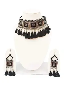 JMBW INTERNATIONAL Sterling Silver Oxidised Tasselled Necklace and Earrings