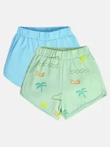 MINI KLUB Boys Pack Of 2 Printed Regular Fit Mid-Rise Cotton Shorts