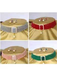 JMBW INTERNATIONAL Set Of 4 Beaded & Stone-Studded Necklace With Earrings