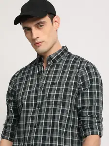 THE BEAR HOUSE Men Checked Slim Fit Button-Down Collar Pure Cotton Casual Shirt