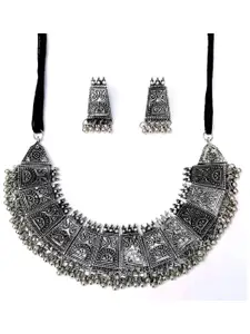 JMBW INTERNATIONAL Beaded Oxidised Ghungroo Necklace and Earrings