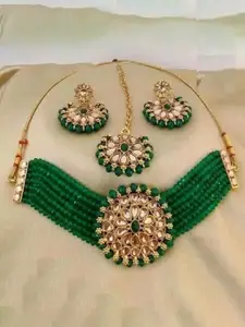 JMBW INTERNATIONAL Beaded Necklace with Earrings & Maang Tika