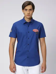 Mufti Spread Collar Slim Fit Applique Casual Shirt