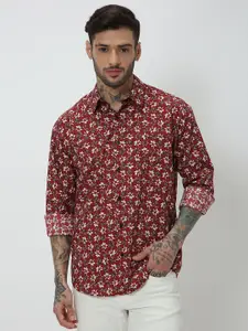 Mufti Slim Fit Floral Printed Spread Collar Casual Shirt
