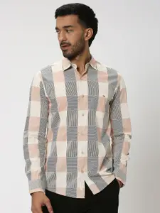 Mufti Slim Fit Buffalo Checks Spread Collar Long Sleeve Cotton Casual Shirt