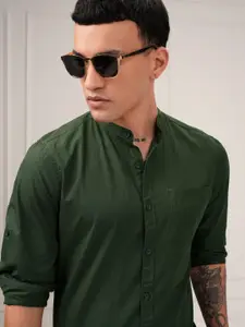 HIGHLANDER Men Olive Green Solid Slim Fit Casual Shirt