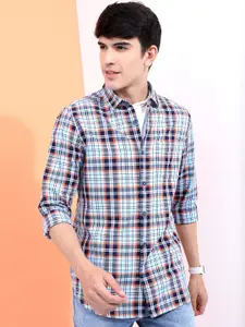 HIGHLANDER Men Blue Slim Fit Tartan Checked Casual Shirt