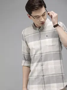 THE BEAR HOUSE Men Grey Slim Fit Pure Cotton Checked Casual Shirt