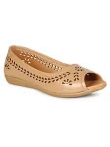 FOOTSHEZ Women Peep Toe Ballerinas with Laser Cuts Flats