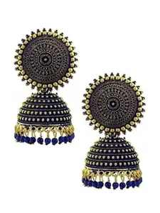 JMBW INTERNATIONAL Beaded Oxidised Dome Shaped Jhumkas