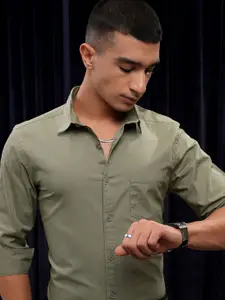 HIGHLANDER Men Olive Sulphur Washed Casual Shirt