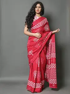 KIAARON Ethnic Motifs Pure Cotton Block Print Saree