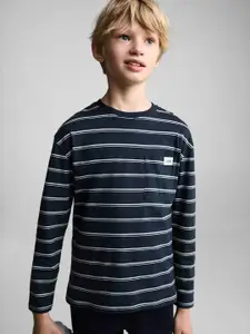 Mango Kids Boys Cotton Striped T-shirt